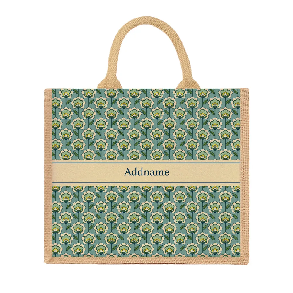 Retro Floral Jute Tote Bag