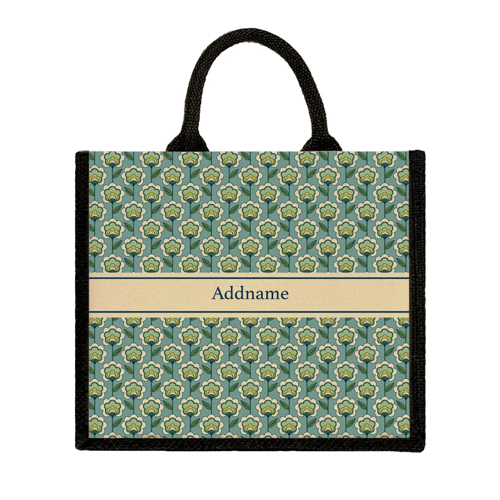 Retro Floral Jute Tote Bag