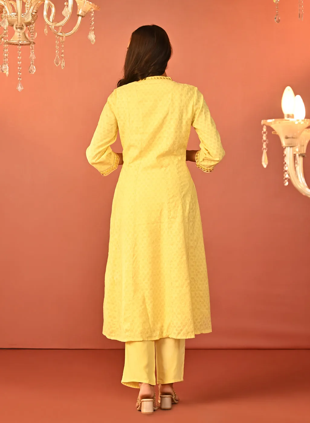 Shanaya Lemon Embroidered Cotton Jacquard Kurta Set for Women