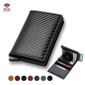 Sleek Carbon Fiber RFID Trifold Wallet: Secure Black Money Holder for Men