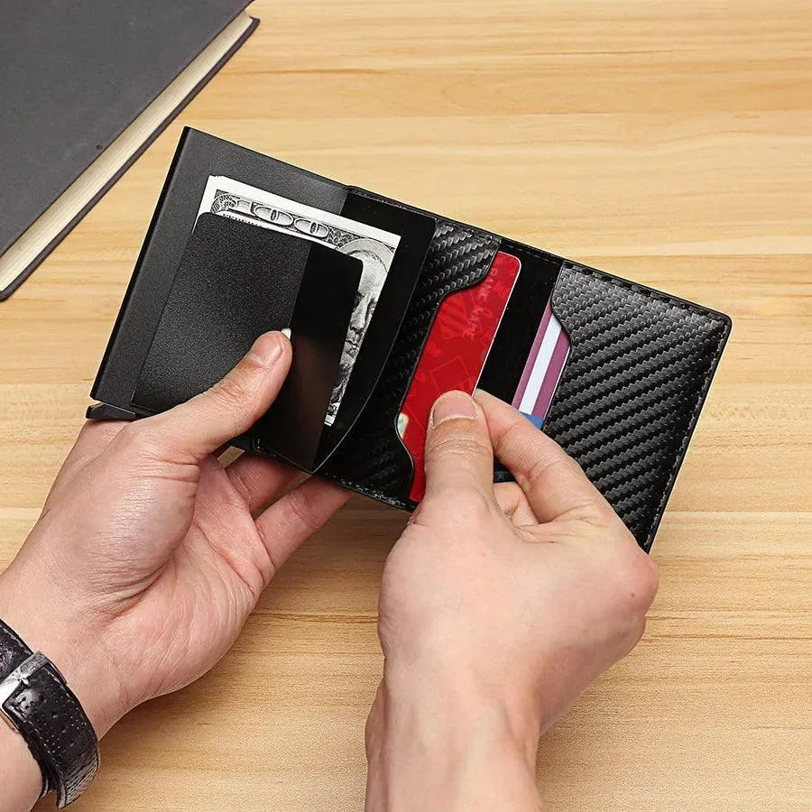 Sleek Carbon Fiber RFID Trifold Wallet: Secure Black Money Holder for Men