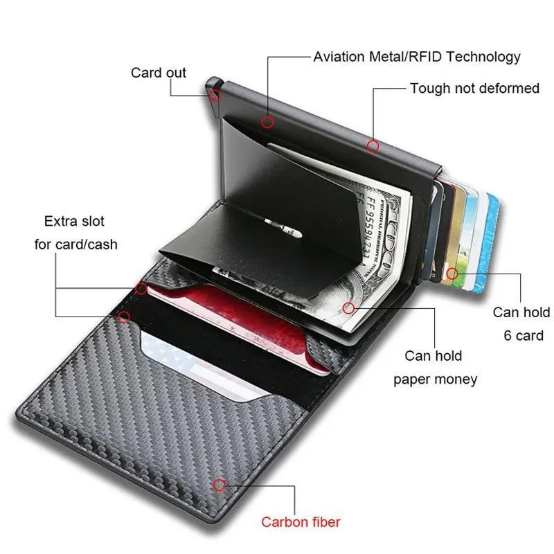 Sleek Carbon Fiber RFID Trifold Wallet: Secure Black Money Holder for Men