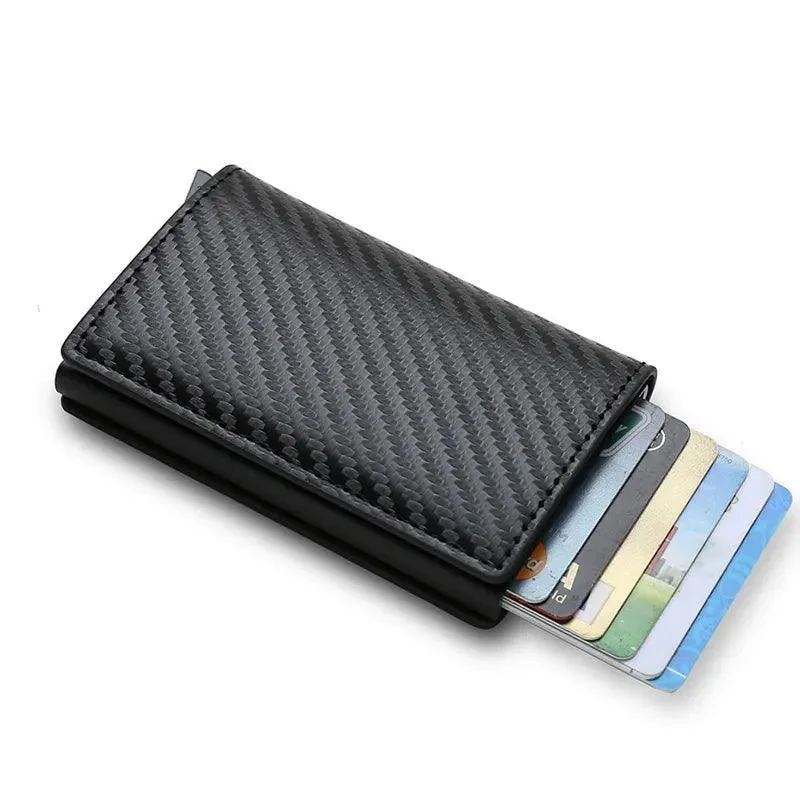 Sleek Carbon Fiber RFID Trifold Wallet: Secure Black Money Holder for Men