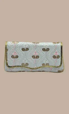 Soft Grey Embroidered Clutch