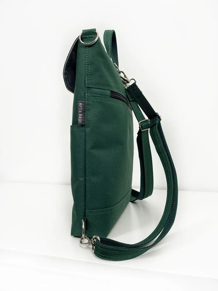 Teal Green Convertible Backpack and Sustainable Crossbody Bag