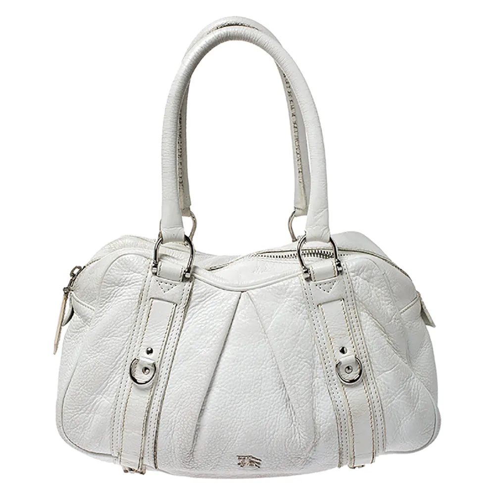 Trendy Inspired Burberry White Leather Ashbury Satchel