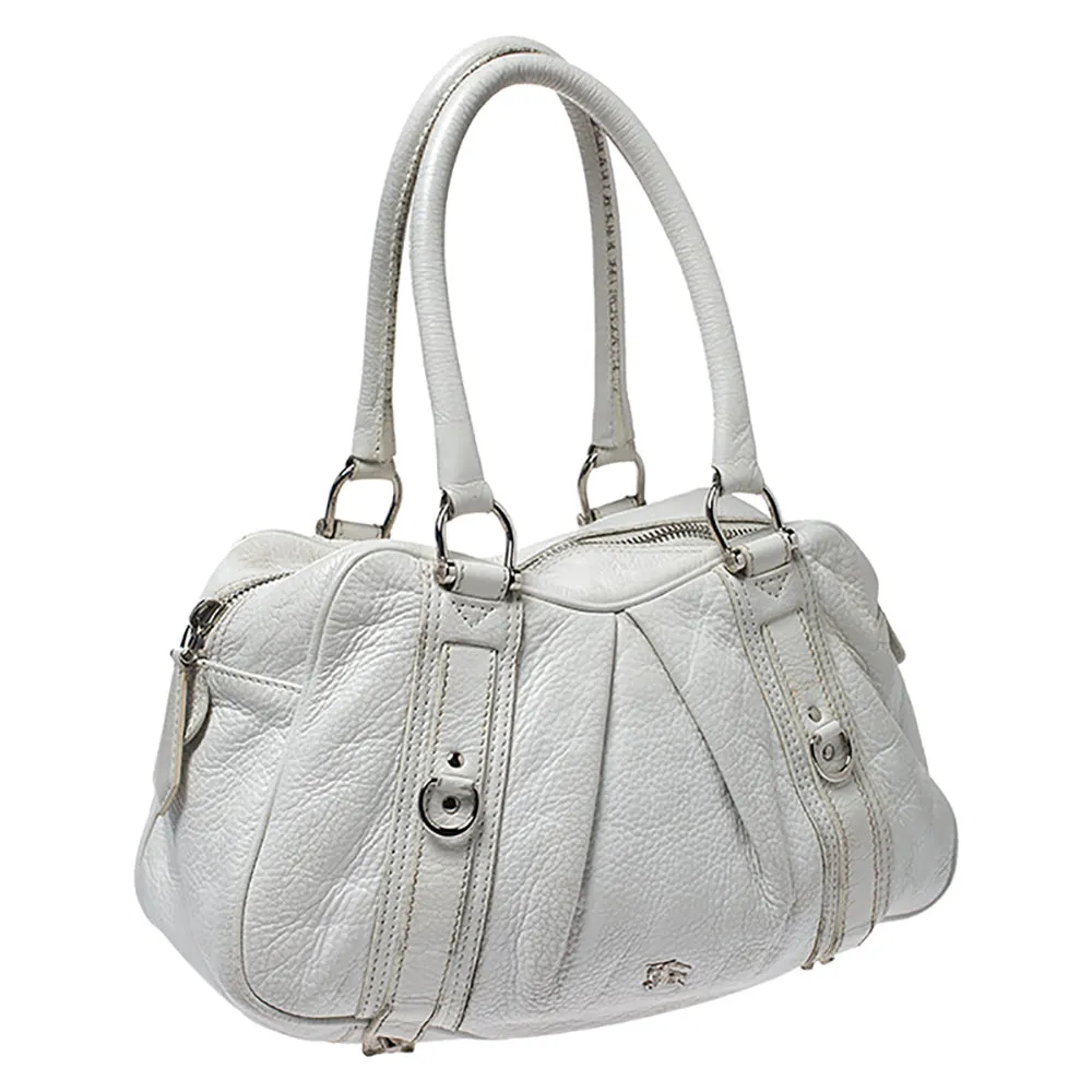 Trendy Inspired Burberry White Leather Ashbury Satchel