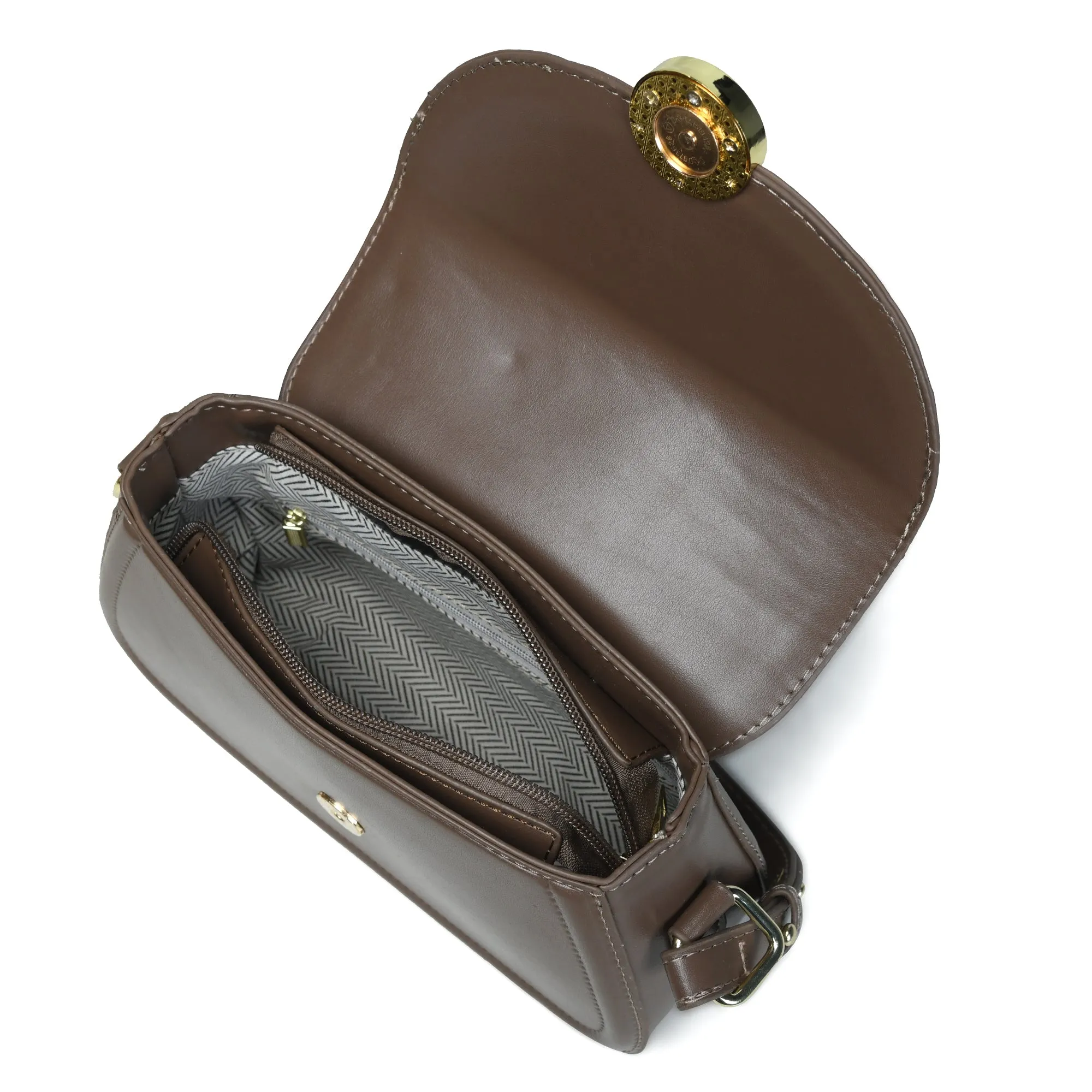 Trendy Small PU Sling Bag in Chocolate Brown & Yellow – Pelle Luxure