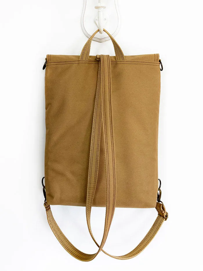 Vegan Mustard Brown Minimalist Slim Backpack Convertible bag