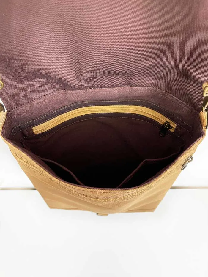 Vegan Mustard Brown Minimalist Slim Backpack Convertible bag