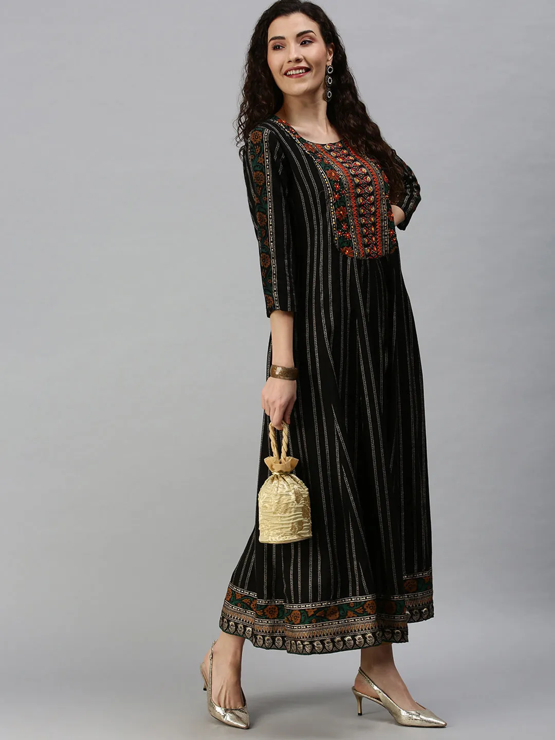 Women Yoke Design Black Anarkali Kurta