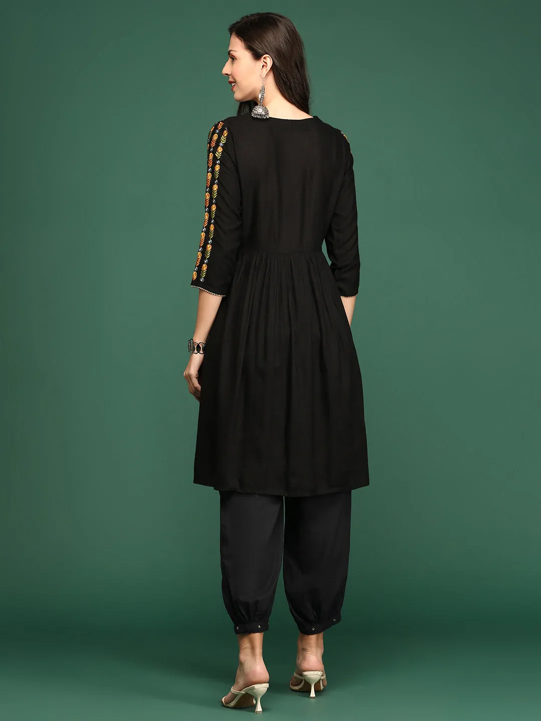 Women's Black Embroidered Anarkali Kurta